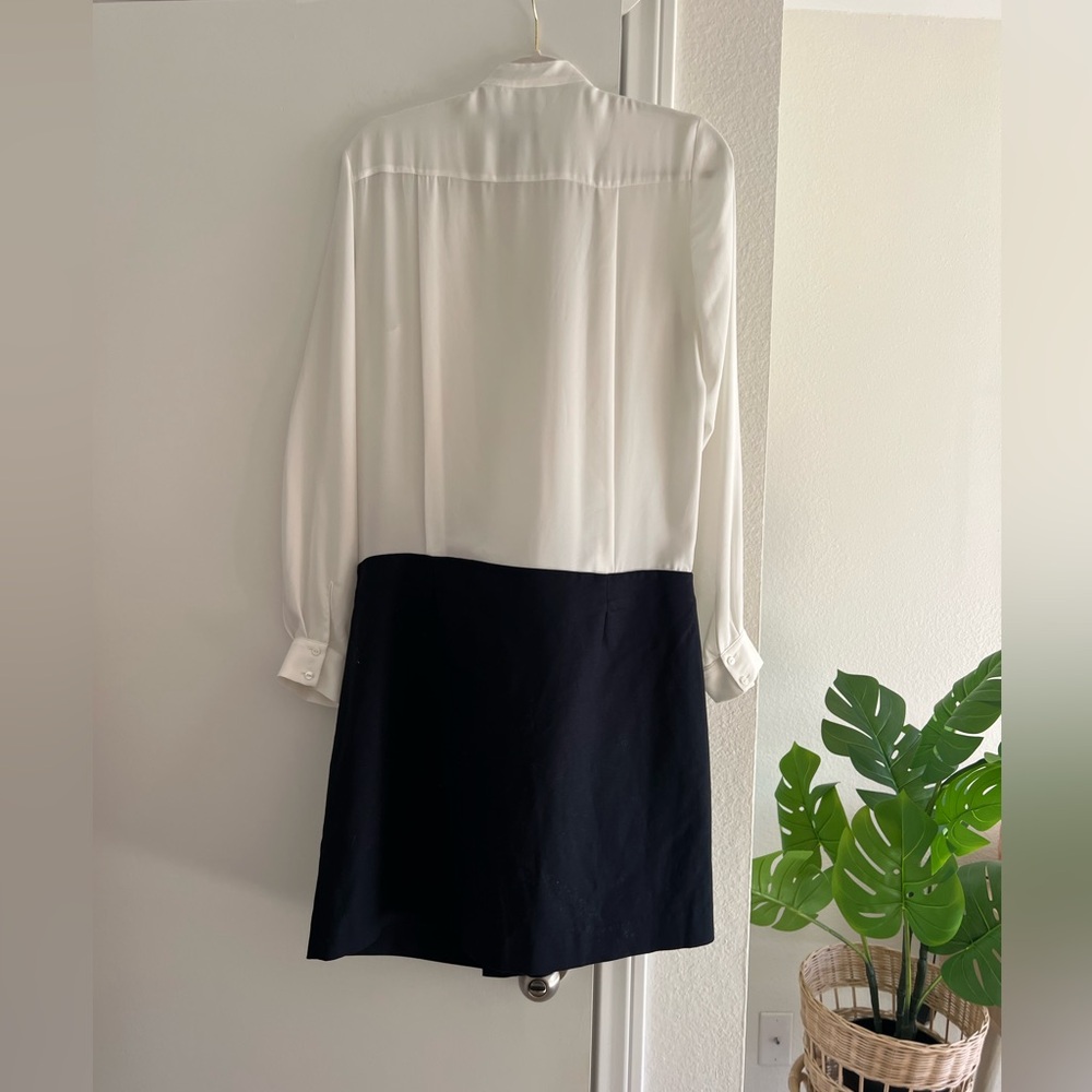 Adriana Papell Preppy Minimalist Long Sleeve White Blouse Navy Skirt Dress - Picture 3 of 13